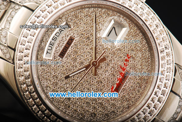 Rolex Day Date Automatic Movement Steel Case with Diamond Dial/Bezel and SS Diamond Strap - Click Image to Close